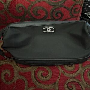 Chanel Black NylonToliteries bag with Wrist Strap